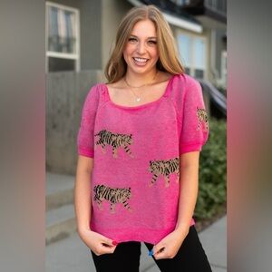 BiBi Pink Sweater with Tiger Print